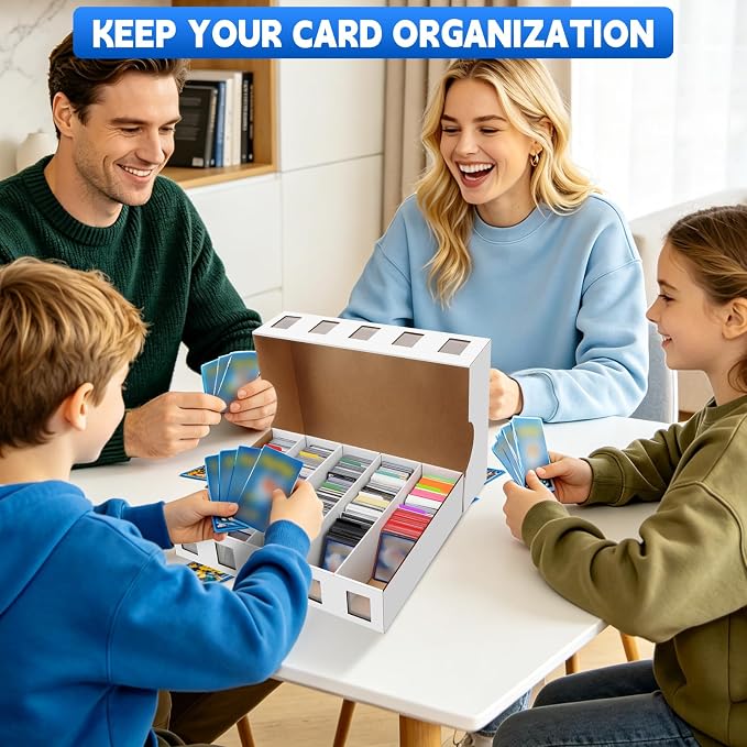 6 Pack Trading Card Storage Box, 22200+ Count Card Storage Box with 48 Card Divider White Sports Storage Card Box Organizer Bulk Card Cases Cardboard Card Box for Basketball Football Cards Collection
