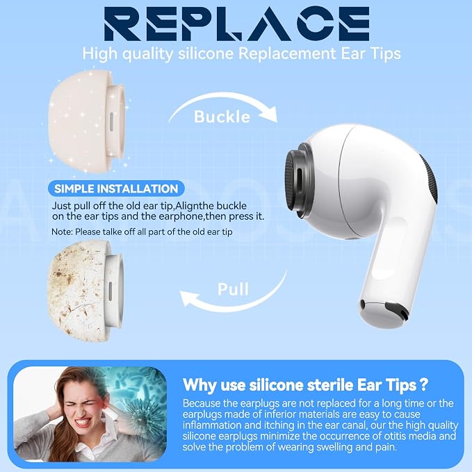 Inesore 4 Pairs Replacement Ear Tips for AirPods Pro 2nd/1st (Stone) | with Noise Reduction Hole & Built-in dust Guard Screen,Silicone,with Portable Storage Box & Cleaner Pen,4 Size (XS/S/M/L)