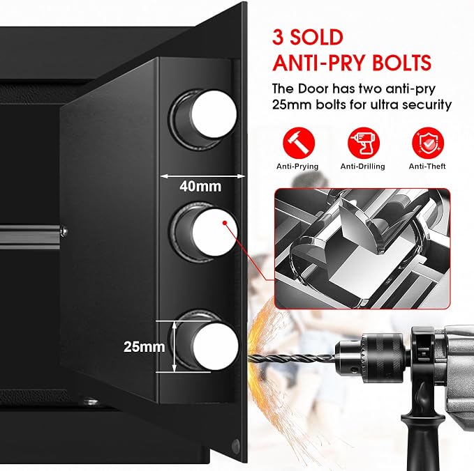 1.3 Cuft Safe Box Fireproof Waterproof, Digital Security Safes for Home Use Fire and Water Proof with Combination Lock, Alarm System and Removable Shelf, Anti-Theft Fireproof Safe For Money, Jewelry