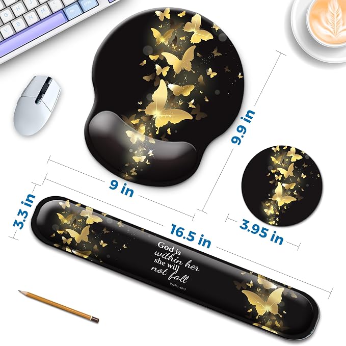 Mouse Pad and Keyboard Wrist Rest Support,Ergonomic Mouse Pad Set | Mousepad With Coaster and Non-Slip PU Base,Pain Relief for Desk Desktop Gaming, Computer,Office -Beach