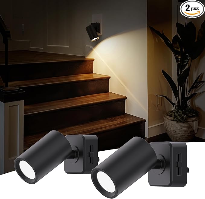 L LOHAS LED Night Lights Plug into Wall, [2-Pack] Rotatable Night Light with Dusk to Dawn Sensor, 0-100 LM Brightness Adjustable,Soft White 3000K Spot Light Nightlight for Bathroom Hallway Stairs