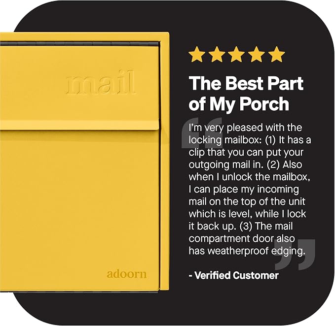 Adoorn Lockable Wall Mount Mailboxes for Outside - Small Anti-Theft Locking Mailbox for Letters - Weatherproof Construction - Durable Steel - 13.5" H x 15" L x 5.5" D - Curb Yellow
