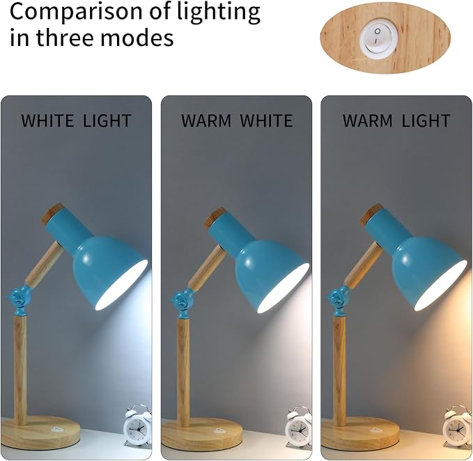 Adjustable Wooden Arm Desk Lamp, Metal Shade Table Lamp | Dorm Lamp,Bedside Lamp,Reading Lamp,Lamp for Home Office