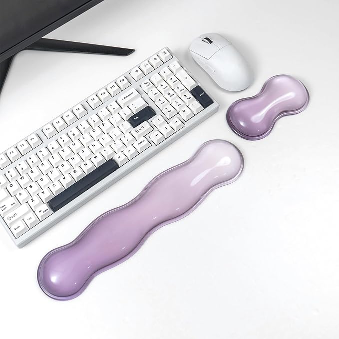 Ergonomic Gel Keyboard and Mouse Wrist Rest Set – Clear Wrist Rest for Computer Keyboard 60%/68%/75%, Comfort & Support for Typing and Gaming (Grey Purple)