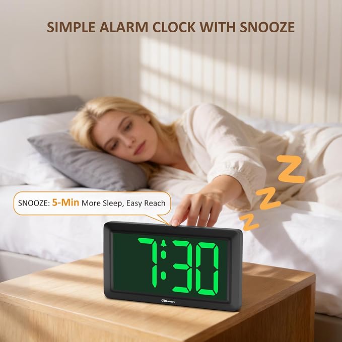 Soobest 9.5 Inch Large LED Digital Wall Clock Battery Operated, Auto & Manual Dimmer Display, Easy to Read 3.2'' Big Digit with Alarm for Seniors, Modern Decor for Living Room, Bedroom, Office (Green)