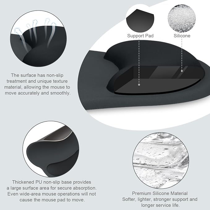 MOSISO Wrist Rest Support for Mouse Pad&Keyboard Set, Slate Gray | Streamline Ergonomic Mousepad&Coaster Non-Slip Base Home/Office Pain Relief&Easy Typing Pad with Soft Cloth&Silicone Lining