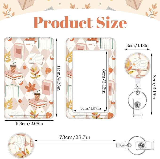 3 Set Badge Holder Retractable Reel Book Pattern ID Badge Holders with Clip Cute Name Badge Holders for Teacher Nurse Doctor Student Office Workers