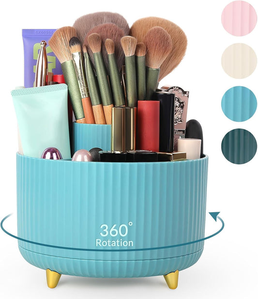 SKYDUE Makeup Organizer, Rotating Pencil Pen Holder for Desk, Dual-Purpose Desktop Organizer for Cosmetics & Pens, Makeup Brush Holder with 5 Slots, Pencil Cup for Office, Home