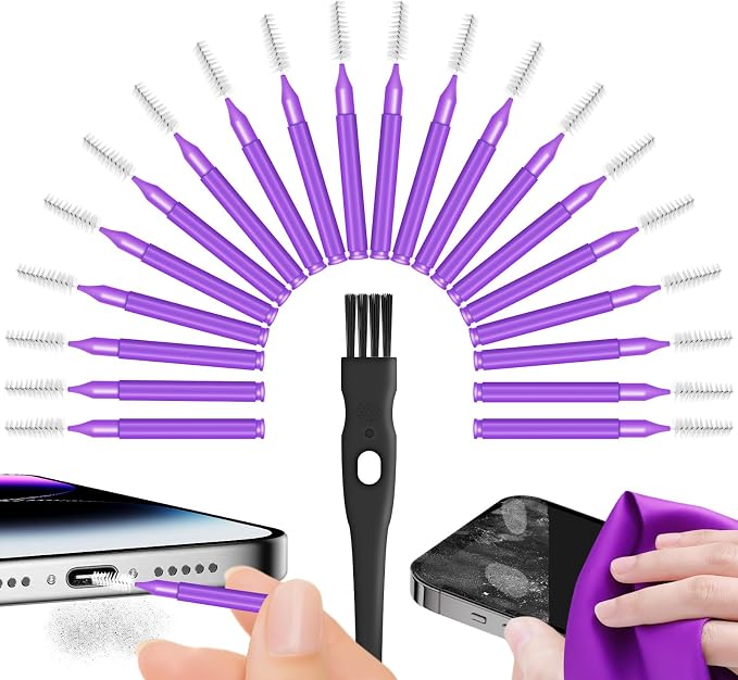 Cleaning Kit for Cell Phone and Headphone Charging Port, USB C, Speaker | Cleaner Tool Fit for iPhone 16 15 14 13 Samsung, Professional Cell Phone Port Cleaning Kit for Lightning & Type C