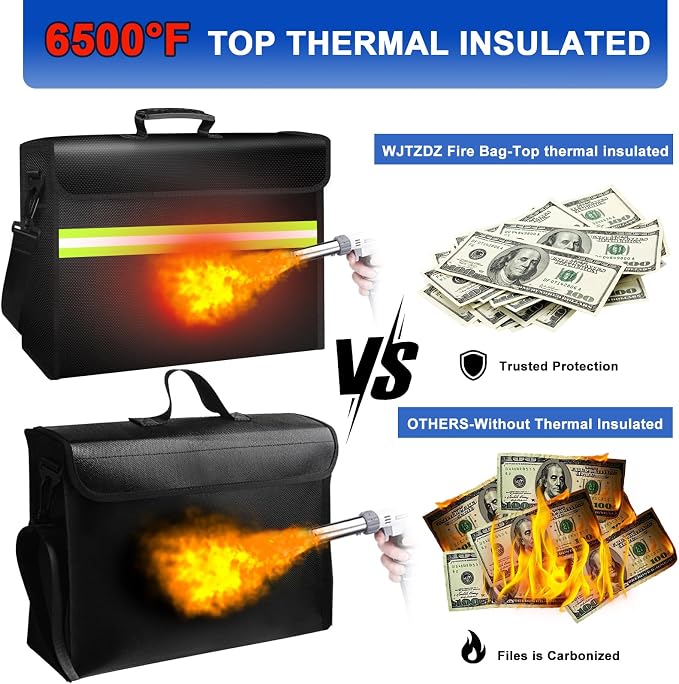 Large Fireproof Bag 6500°F with Lock/Removable Folder Layers/Small Fireproof Cash Bag,Upgraded 10 Layers Heat Insulated＆Waterproof Zipper,Portable Home Travel for Documents(16.5x12.4x5.5 inches)