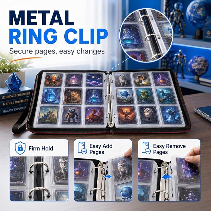 1008 Card Binder 9 Pocket, 3-Ring Trading Card Binder with 56 Page Removable Sleeves, High Storage Waterproof Trading Card Holder Collection Card Album Organizer Case for TCG Cards - Fire