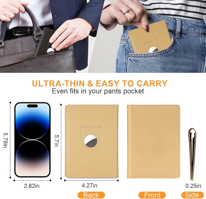 Full Grain Leather Passport Holder Cover for Men and Women Travel, Passport Wallet with AirTag Slot, Travel Must Haves Essentials Genuine Leather Passport Covers Gifts