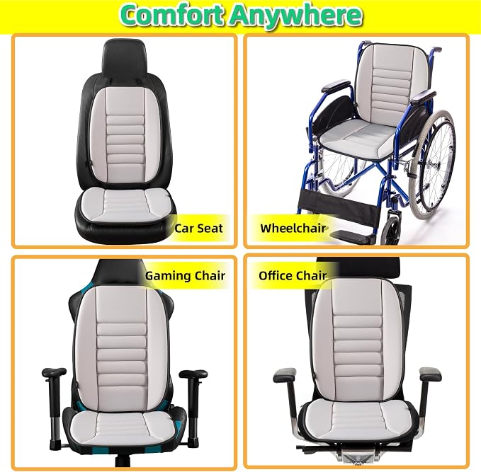 kingphenix Car Seat Cushion with Back Support Pillow, Memory Foam, Gray | Memory Foam Car Cushion for Long Driving, Truck, Office Chair, Tailbone and Lower Back Support