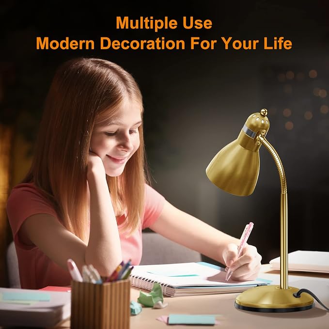 LEPOWER Metal Desk Lamp, Adjustable GooseNeck Reading Light for Bedroom | Compact & Sturdy, Space-Saving for Bedside & Dorm, E26 Table Lamp, Eye-Caring, Ldeal for Study, Office, Back to School