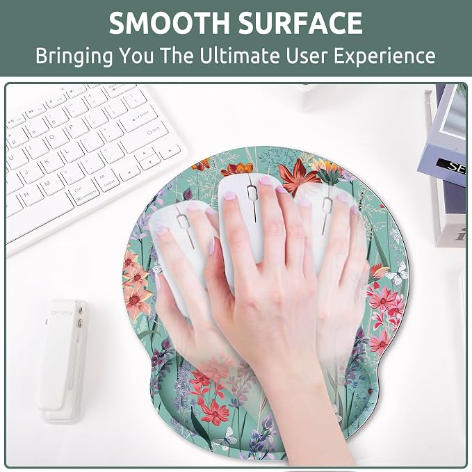 KONVINIT Ergonomic Mouse Pad with Wrist Rest, Small Mousepad with Non-Slip Rubber Base and Smooth Surface, Green Mouse Pads for Desk, Office Desk Accessories