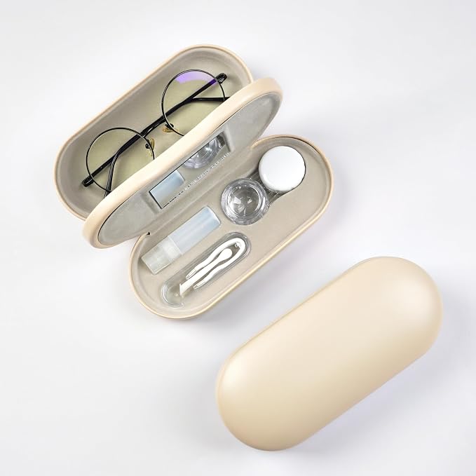 Eyeglass Case Double Sided Travel Size Cute Portable Contact Lens Box 2 in 1 Multifunction With Tool for Daily Outdoor Office