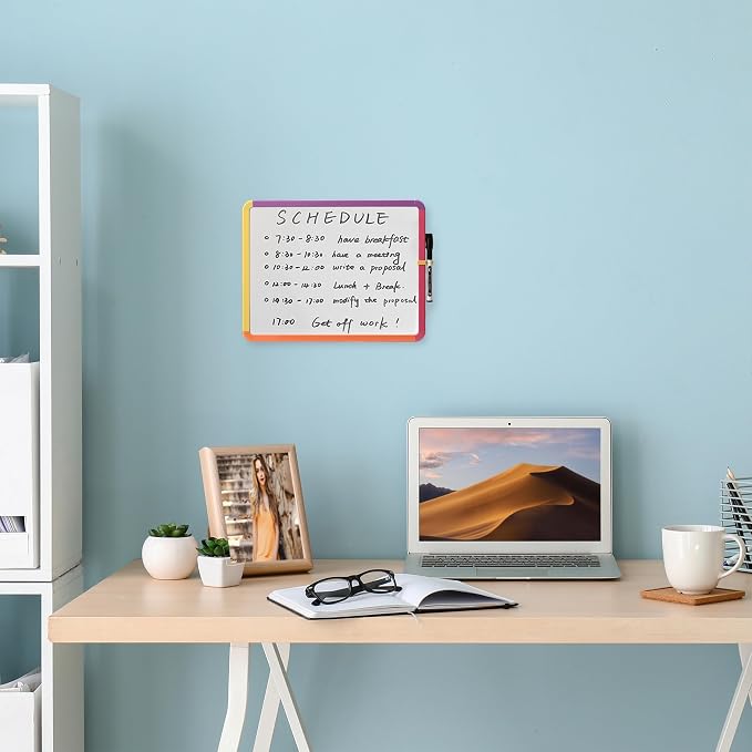 Mr. Pen- Dry Erase Board, 14” x 11” with a Black Dry Erase Marker | Colorful Frame, Small Mini White Board for Students, Fridge, Wall, Locker, Includes Double Sided Tapes