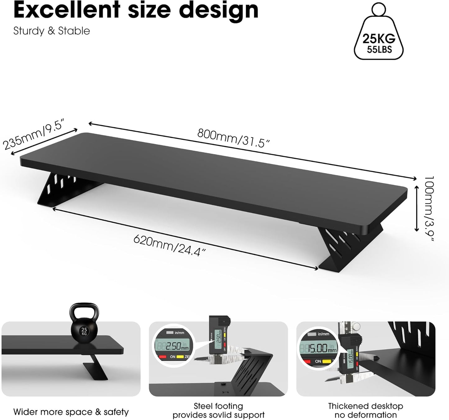 Fenge Monitor Stand Riser, Desk Top Shelf for 2 Monitors, Computer Stands for Desk, Wood & Steel Desktop Riser for Laptop, PC, Printer