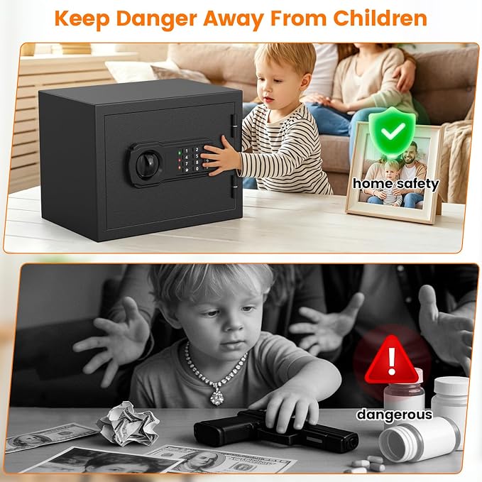 Small Fireproof Safe Box | 1550℉ 35-Min Real Test Fire Safe | 1.2 Cuft Safe | 22Lbs Heavy Fire Money Safe | 3 Quick Access Unlock & Removable Shelf | Anti-Theft Alarm & Wall Mount | for Home Office Cash