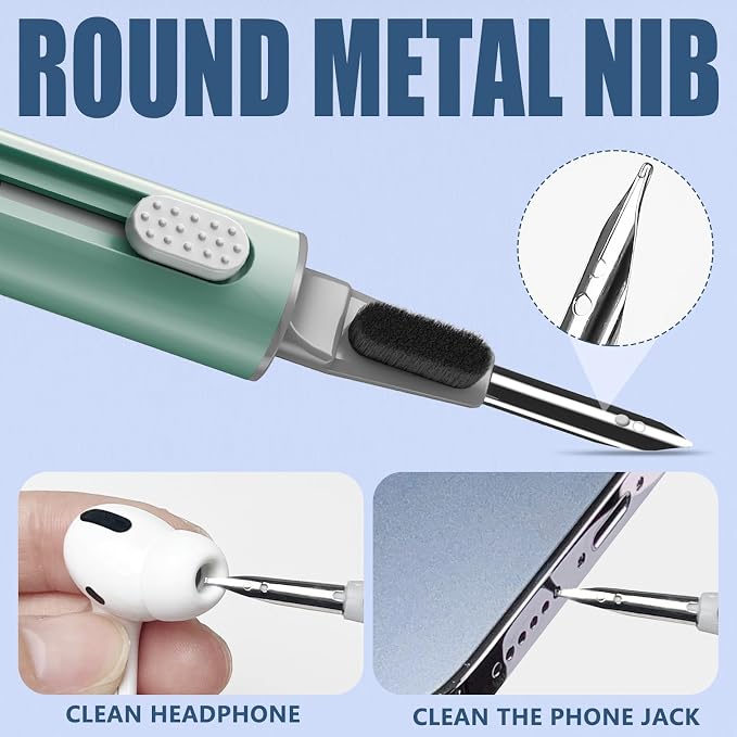 Inesore Multi Cleaning Kit for AirPods & All Bluetooth Earbuds (Green) | 3-in-1 Design with Brush,Sponge & Metal Tip, Airpod Cleaning, Phone Cleaner, Earbud Cleaning, Electronic Device Cleaning Tool
