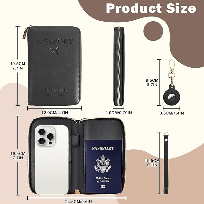 RFID Blocking Passport Wallet, Passport Holder for Travel, Brown | Concealed Wallet with Tracker Case, Security Travel Document Organizer Protector Case, All-in-One Wallet, Travel Essentials