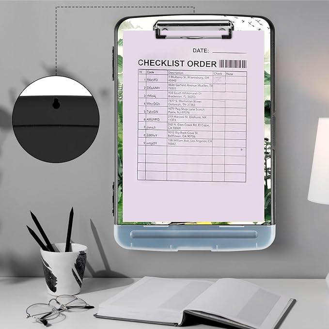 Clipboard with Storage,Storage Clipboard with Pen Holder,Heavy Duty Plastic Storage Clipboard with Low Profile Clip,Teacher Must Haves,Clipboard Folder,Office Supplies,Forest and Lake -1360
