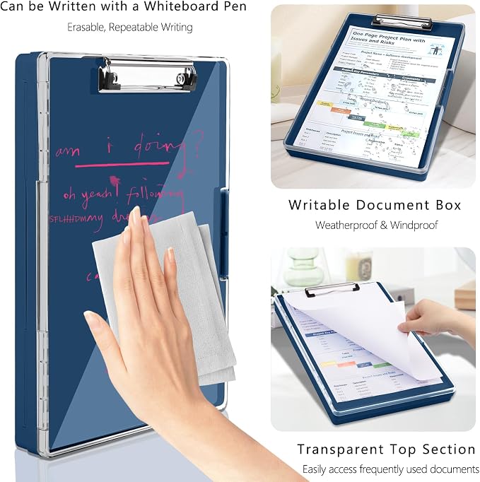 SFLHHDM Clipboard with Storage,Heavy Duty Clip Boards 8.5x11 with 2 Storage Case,Clear Visible Panel Storage Clipboards,Side Opening Nursing Clipboard Folder for Office Supplies (Dark Blue)