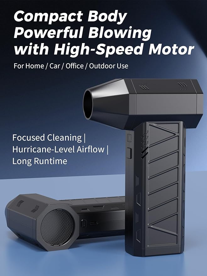 Compressed Air Duster Air Gun - Powerful Cordless Rechargeable 4-Gear Adjustable Air Blower with LED Lighting, for Computer, Keyboard, Car, Outdoor