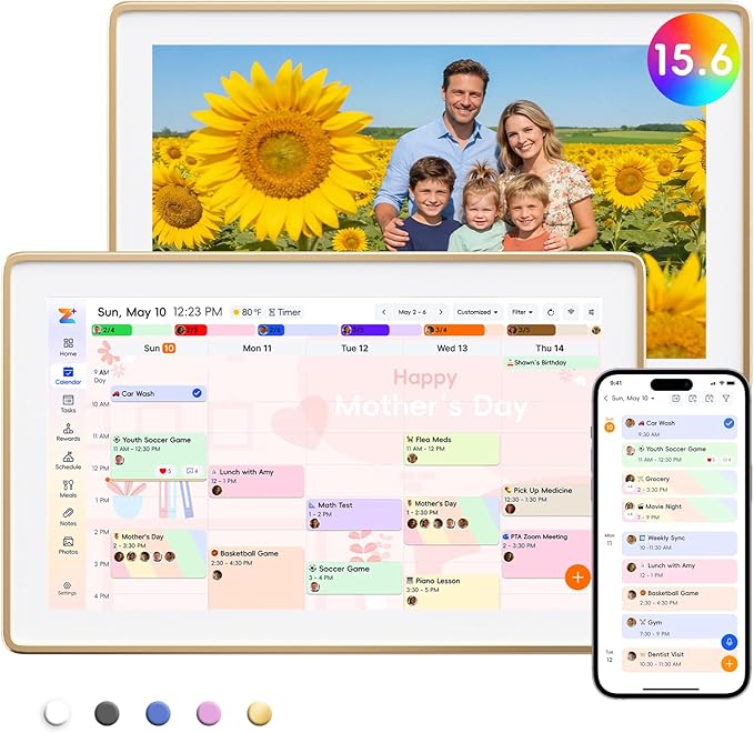 Westsee 15.6" Digital Wall Calendar Frame – Interactive Touchscreen Eletronic Calendars, Smart Family Planner for Schedule, Photo Display, Meals, Chore Chart & Tasks, Wall & Desk Mountable (Gold)