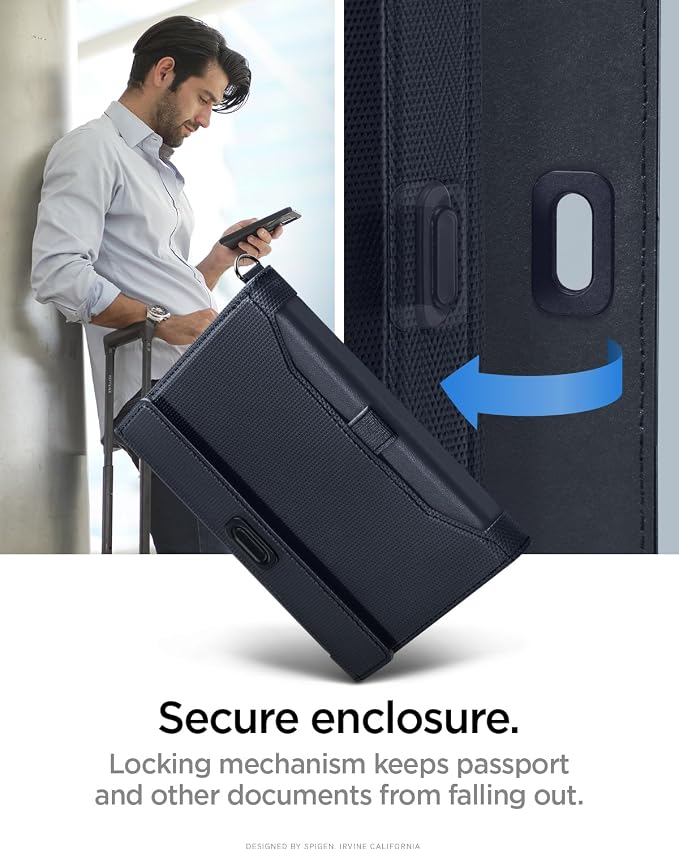 Spigen Life Passport Card Cover Holder, RFID Blocking | Travel Document Organizer, SIM Card Pin Included - Black