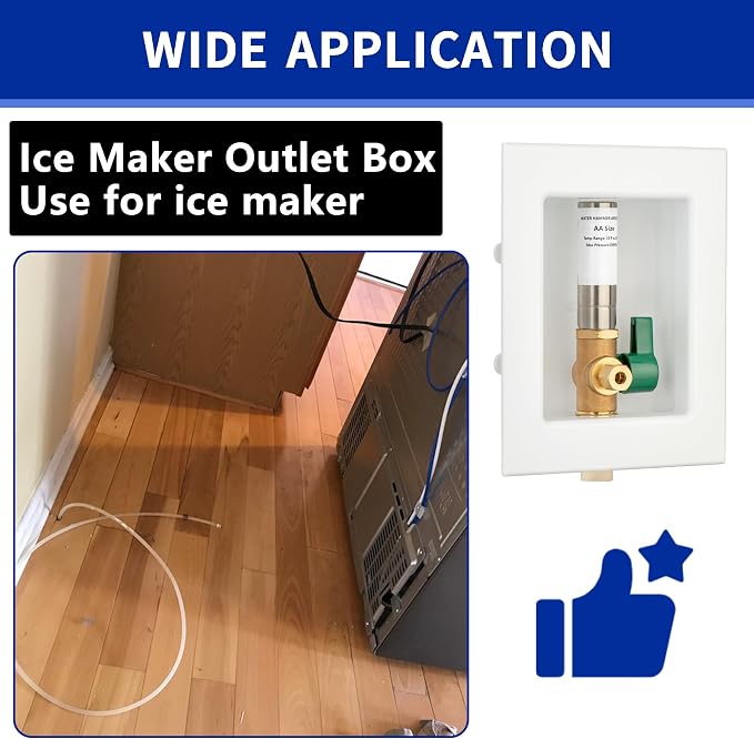 (1 Pack) Lidertik 1/2 inch CPVC Connect Pre-Assembled Ice Maker Outlet Box Valve 1/4 inch Recessed Refrigerator Water Line Wall Box with Shut Off Valve and Stainless Steel Water Hammer Arrestor 641