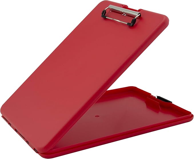 Saunders SlimMate Plastic Storage Clipboard Letter Size Red, Assembled in USA, Slim Low Profile Form Holder with 1/2" Capacity, Lightweight Document Organizer Box for School, Office & Business Use