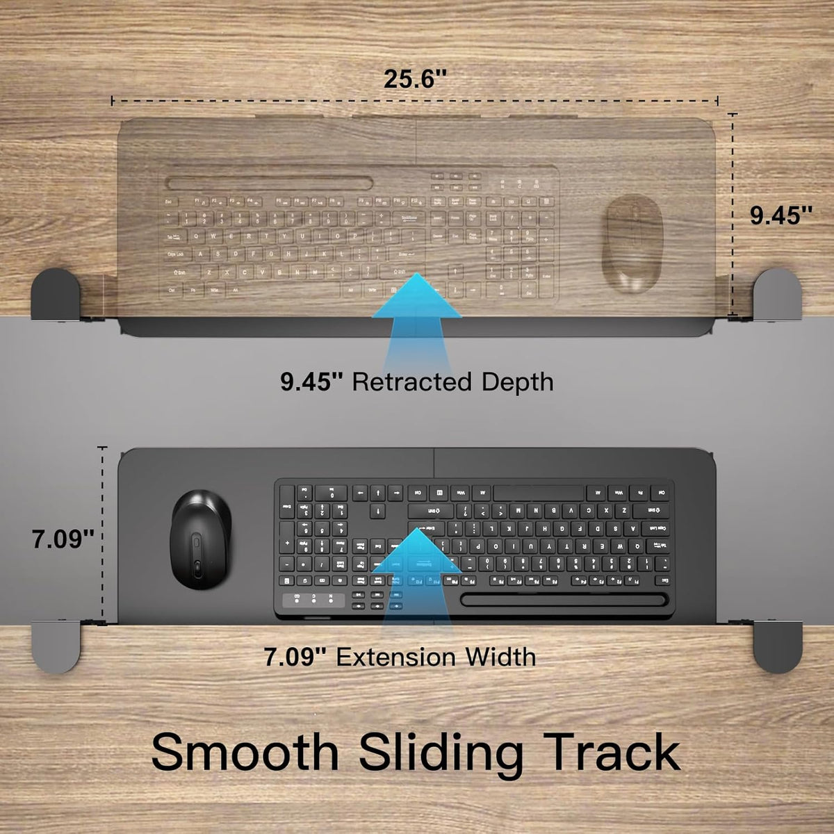 Ergonomic Keyboard Tray Under Desk Pull Out with Adjustable C-Clamp Mount, Slide-Out Computer Keyboard and Mouse Platform Drawer for Office and Home Typing (Black)