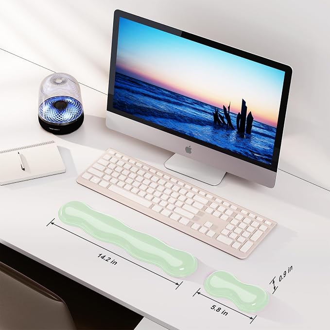 MOKURU Gel Keyboard and Mouse Wrist Rest Set, Comfort Ergonomic Wrist Support, for Wrist Pain Relief, Computer Keyboard Wrist Rest (Green)