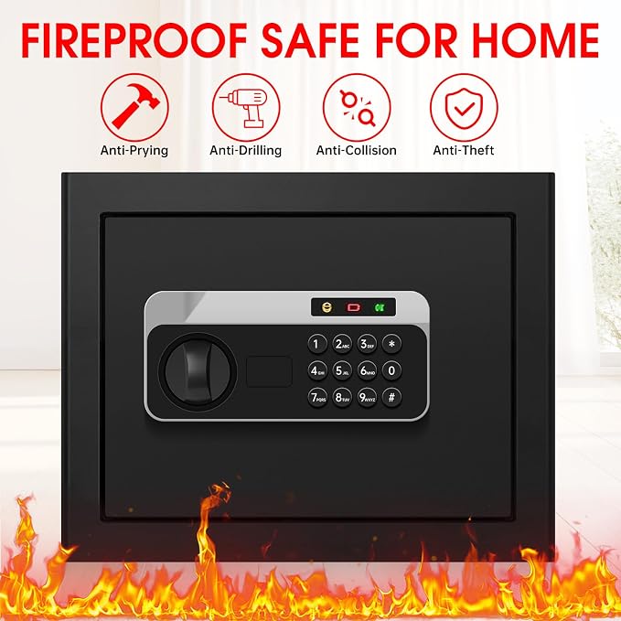 1.8 Cuft Safe Box Fireproof Waterproof, Small Safe for Home Use Fire and Water Proof with Combination Lock, Alarm System and Removable Shelf, Digital Anti-Theft Fireproof Safe For Home Document