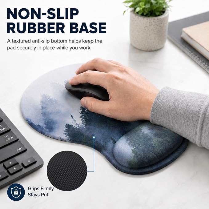 Mouse Pad with Wrist Rest Ergonomic Memory Foam Support, Non-Slip Rubber Base, Comfortable Typing Cushion for Home Office Computer Laptop, Forest