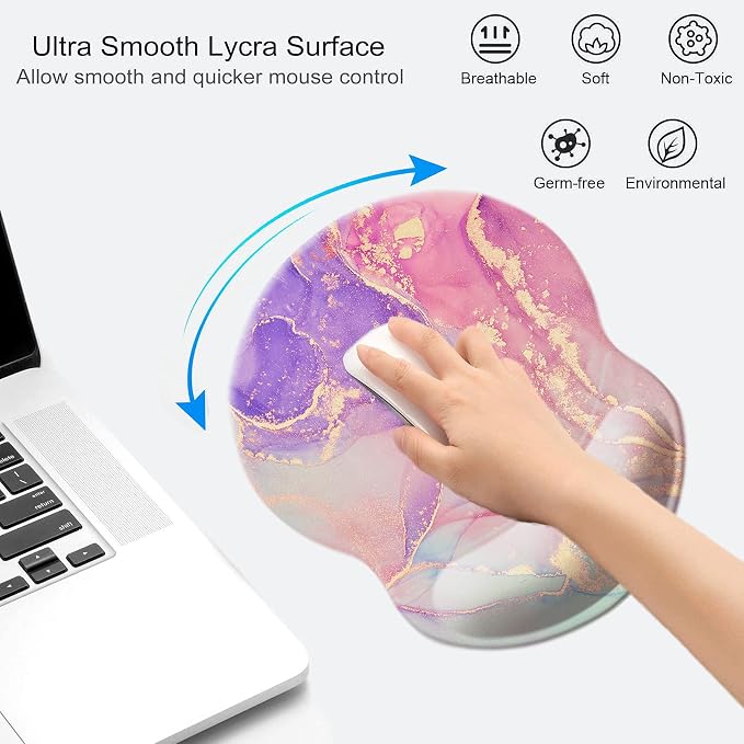 Mouse Pad with Wrist Support, Non Slip Mousepad Wrist Rest for Office, Computer, Laptop & Mac-Comfortable & Lightweight Ergonomic Support Mouse Mat(Pretty Marble-A)