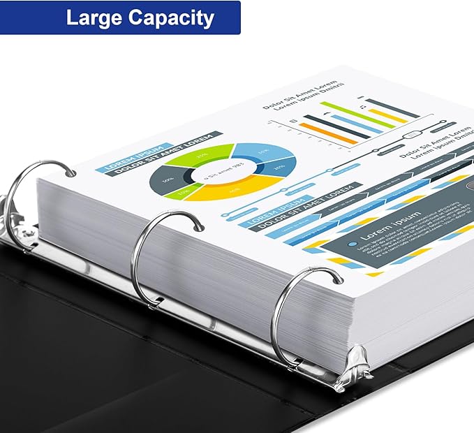 3 Ring Binder 2 Inch, ViVin Sturdy 2"-Round Ring Binder with 2 Interior Pockets, Clear View Cover, PVC-Free, Fits 400 Sheets of 8.5'' x 11'' Paper, Office Home School (6 Pack, Black)