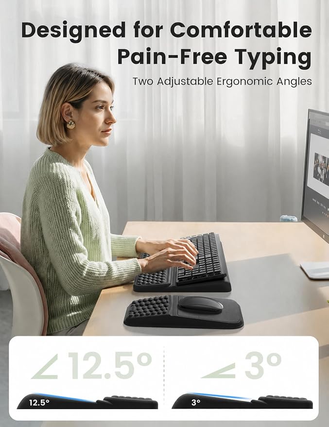 Vaydeer Keyboard Stand and Mouse Pad Set with Wrist Rest, Soft Memory Foam Wrist Support, Ergonomic Wrist Cushion for Desk, Relieves Carpal Tunnel Pain, Palm Hand Typing for Office, Home, Gaming