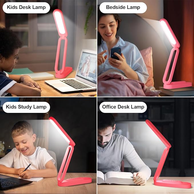 Giryuhd LED Desk Lamp for Office Home & Battery Operated Lamp Rechargeable Lamp Foldable & Portable Light, LED Desk Light Strip, 3 Brightness Dimmable Small Desk Lamp Wireless Reading Lamp