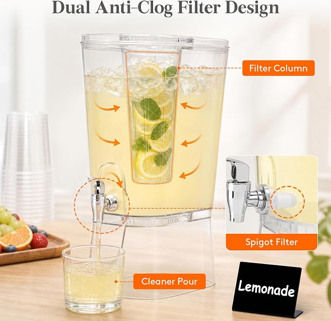 Lifewit 3 Gallon Drink Dispenser for Parties, Large Plastic Beverage Container with Fruit Infuser & Leak-Proof Spigot, BPA Free Water Pitcher for Juice/Tea/Lemonade - Ideal for Bar & Outdoor, 2 Pcs