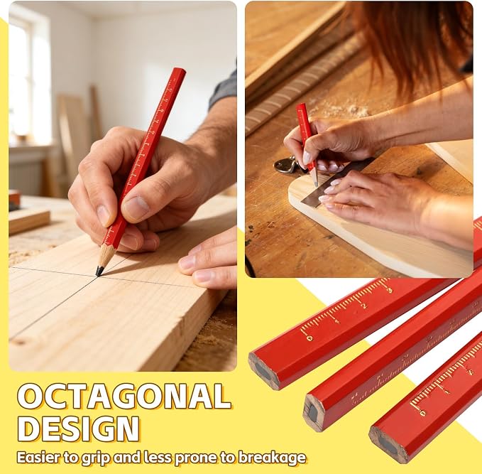 30 Pcs Carpenter Pencils - Octagonal Hard Black Woodworking Pencils, Heavy Duty Construction with 15cm Scale for Wood, Brick, Concrete Marking