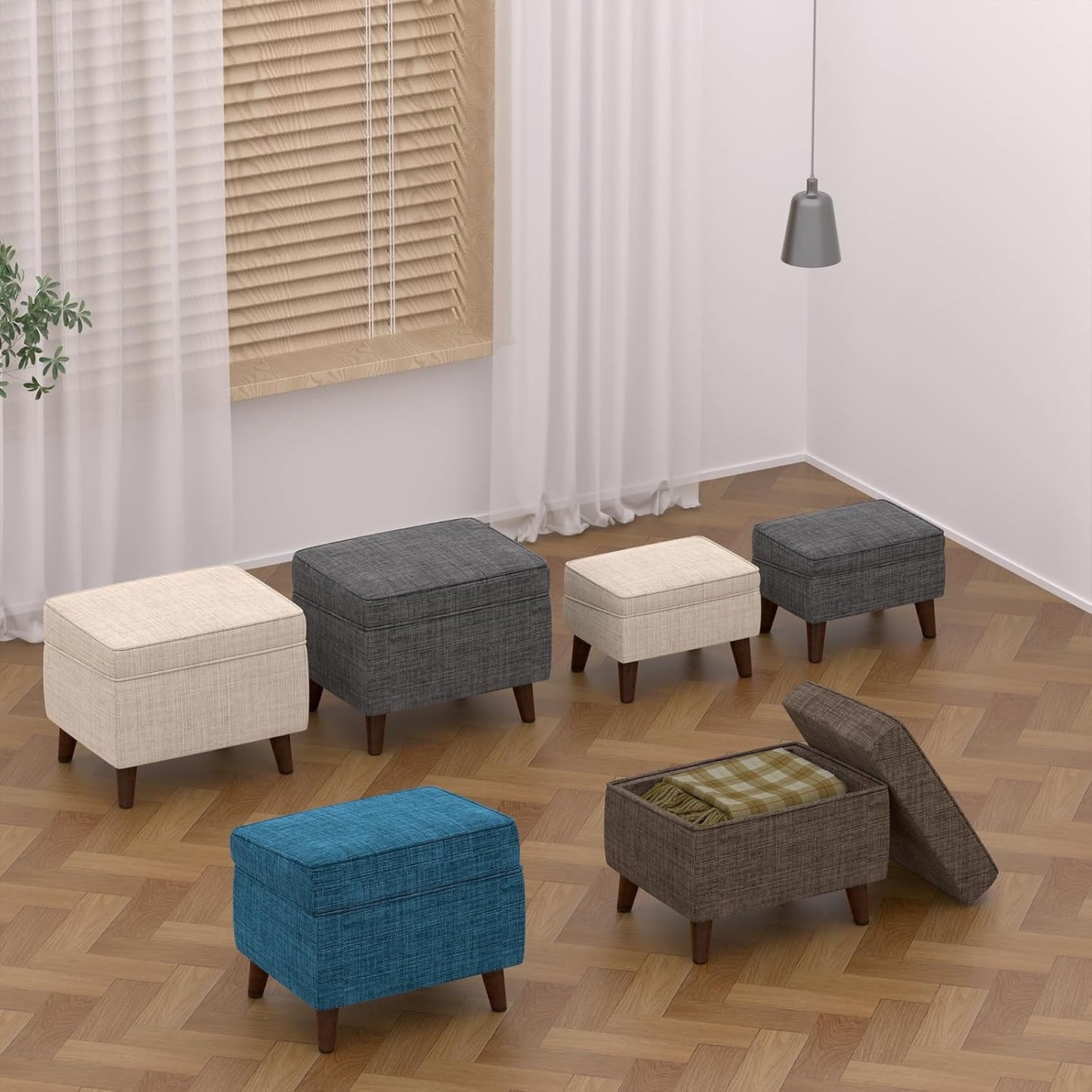 Foot Rests with Adjustable Cover, BOGO, Storage Ottoman Dorm, Footstool and Sitting Stool, Ottoman Foot Stool Set for Living Room, Bedroom, Dorm, Brown
