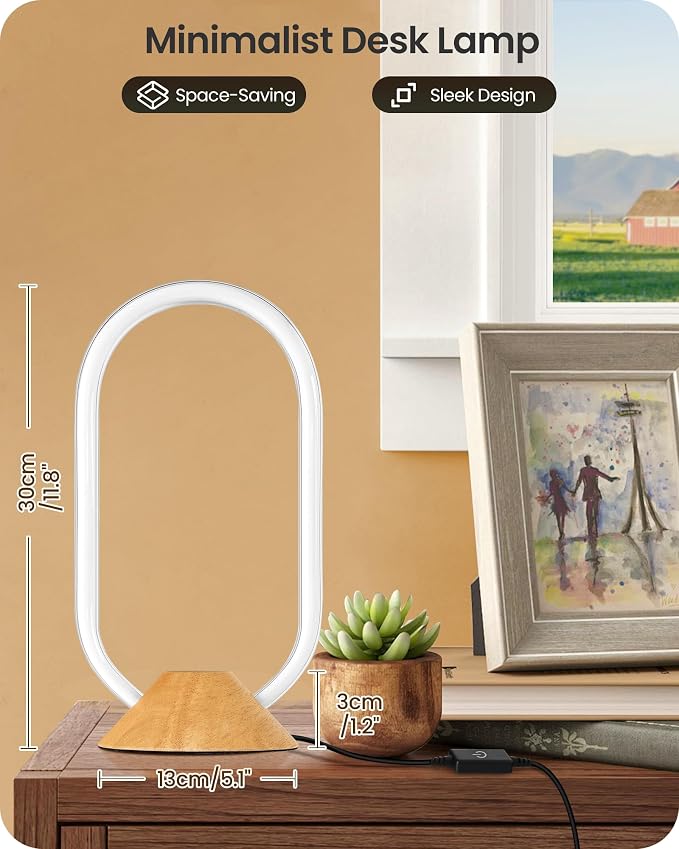 Modern LED Table Lamp, Bedside Lamp with Oval Design, 3 Color Temperatures, Adjustable Brightness, 360° Lighting, Unique Desk Lamp for Bedroom, Living Room, Study, Office, Natural M64TL05