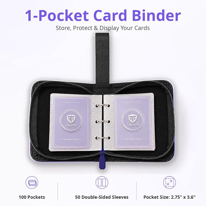 1 Pocket Card Binder with Zipper, 100 Pockets Mini Trading Card Album, Premium PU Leather Single Card Binder, Small Display Folder for TCG & Sports Cards