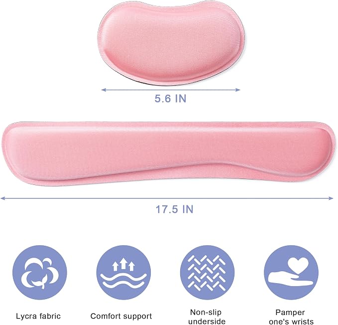 Hoewina Keyboard Wrist Rest,Ergonomic Wrist Support for Keyboard,Pink | Computer Wrist Rest,Superfine Fabric and Gel Memory Foam Wrist Pad,Easy Typing&Pain Relief,Suitable for Office,Family
