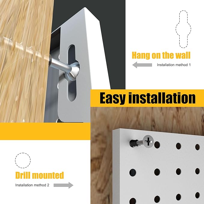 Spampur Peg Board, 4 Pack Metal Pegboard Panels with 50 Hooks | White Pegboards Wall Organizer, Heavy Duty Peg Board for Garage Tool Storage, Desk Office Organization, Craft Room, Kitchen