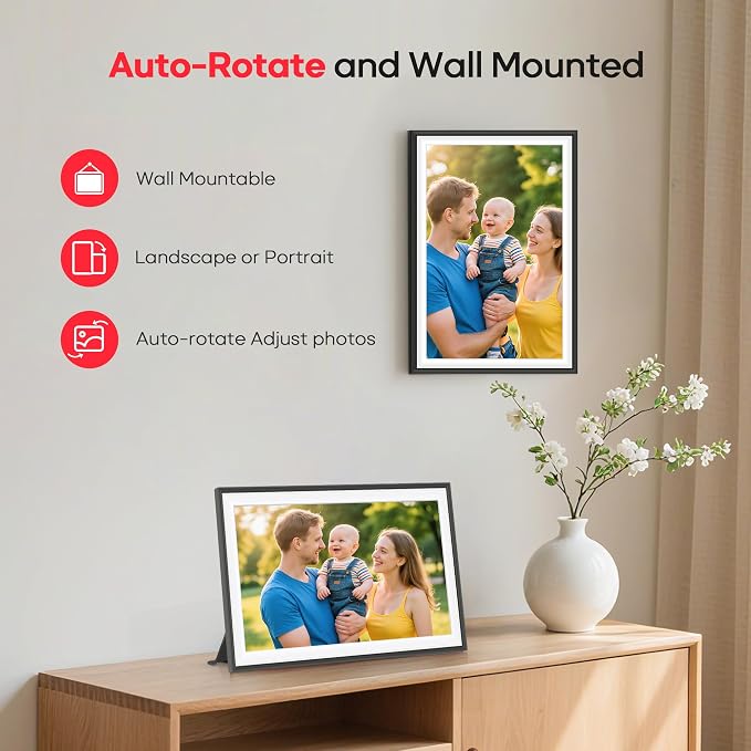 Frameo 10.1" WiFi Digital Picture Frame with 32GB Memory, 1280 x 800 IPS HD Touch Screen Electronic Photo Frame, Auto-Rotate, Slideshow, Wall Mountable, Share Photos/Video Remotely Anywhere