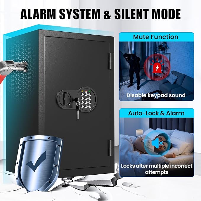 35Min Real Fireproof Safe Box, 23.4'' Tall Home Safes Water and Fireproof with Keys & Pass Code, 3-Removable Shelf and Smart Alert, Fire Proof Safe for Home Document Jewelry Valuables