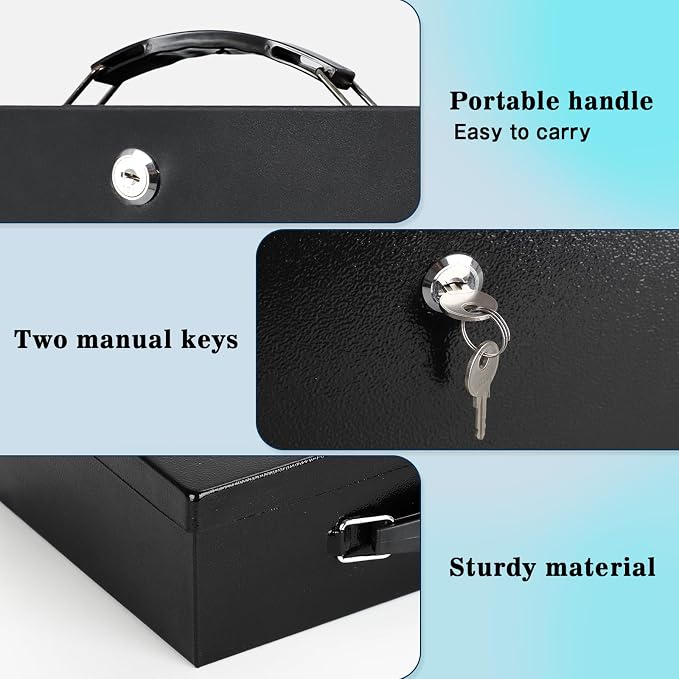 xydled Fireproof Document Box with Key Lock, Fire Safe Box, Black | Fire and water resistant lock box for documents, passports, cash and valuables, keeping secure at home, 12.8 x 8.5 x 4.5 Inch